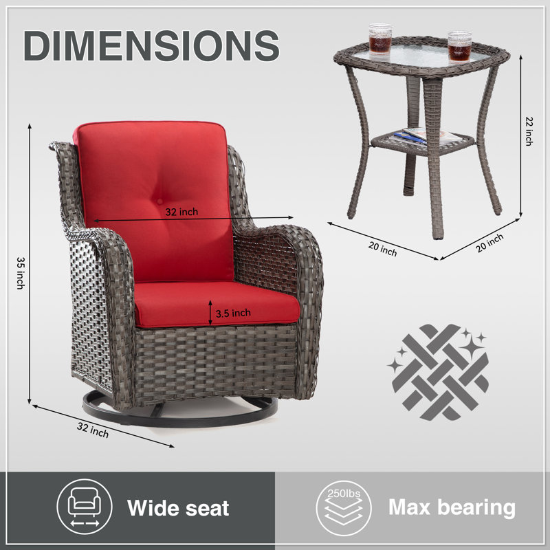 Blalock Wicker 2 - Person Patio Conversation Set with Cushions, Red
