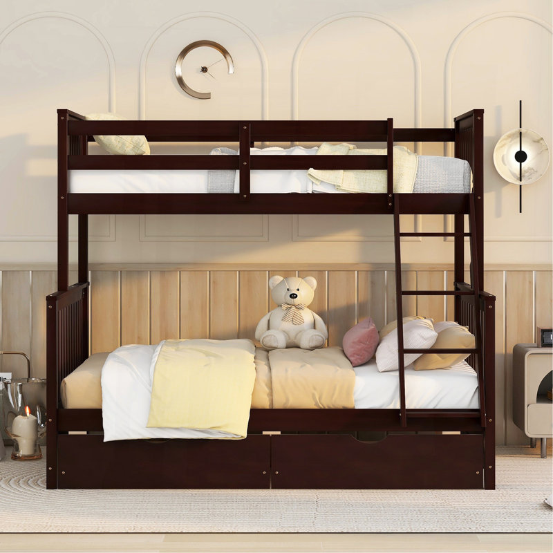 Twin-Over-Full Bunk Bed With Ladders And Two Storage Drawers(Espresso), Espresso