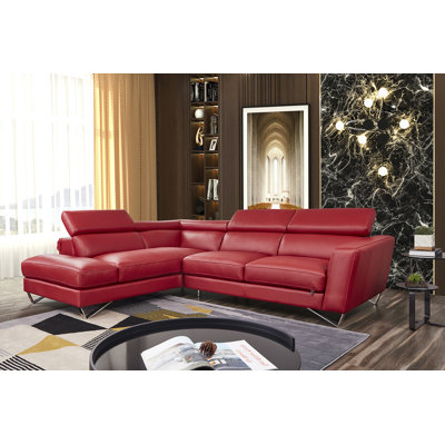 30" Wide Genuine Leather Left Hand Facing Sofa & Chais