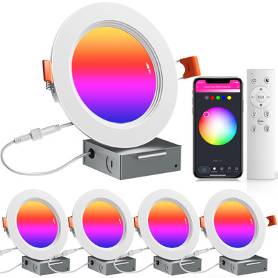 Lumary 6" Smart WiFi Recessed Lighting with  Anti-Glare Metal Trim & J-Box, RGBWW Canless Ceiling Lights,  Compatible with Alexa/Google(4 Pack)