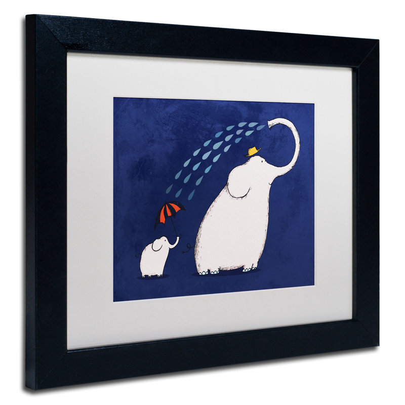 « parasol éléphant » par martell, art encadré, H 11 po x l 14 po, Blanc