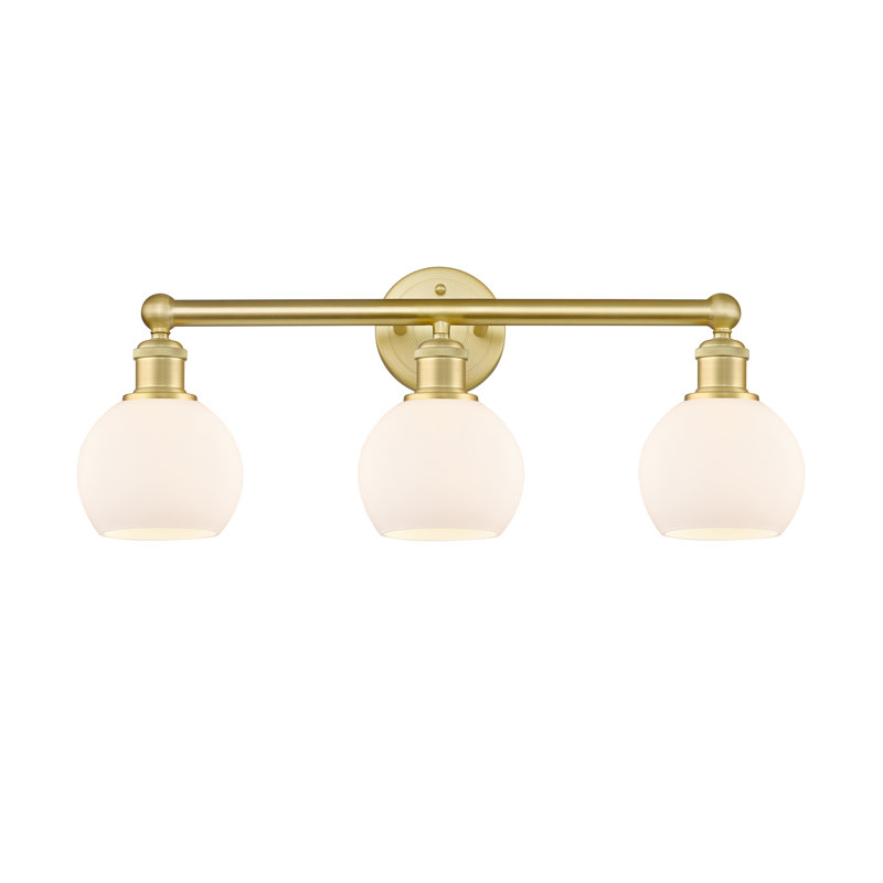 Éclairage pour salle de bain 3 lumières à intensité variable, Blanc mat, Or satiné, H 10,63 po x l 24 po x P 7,5 po