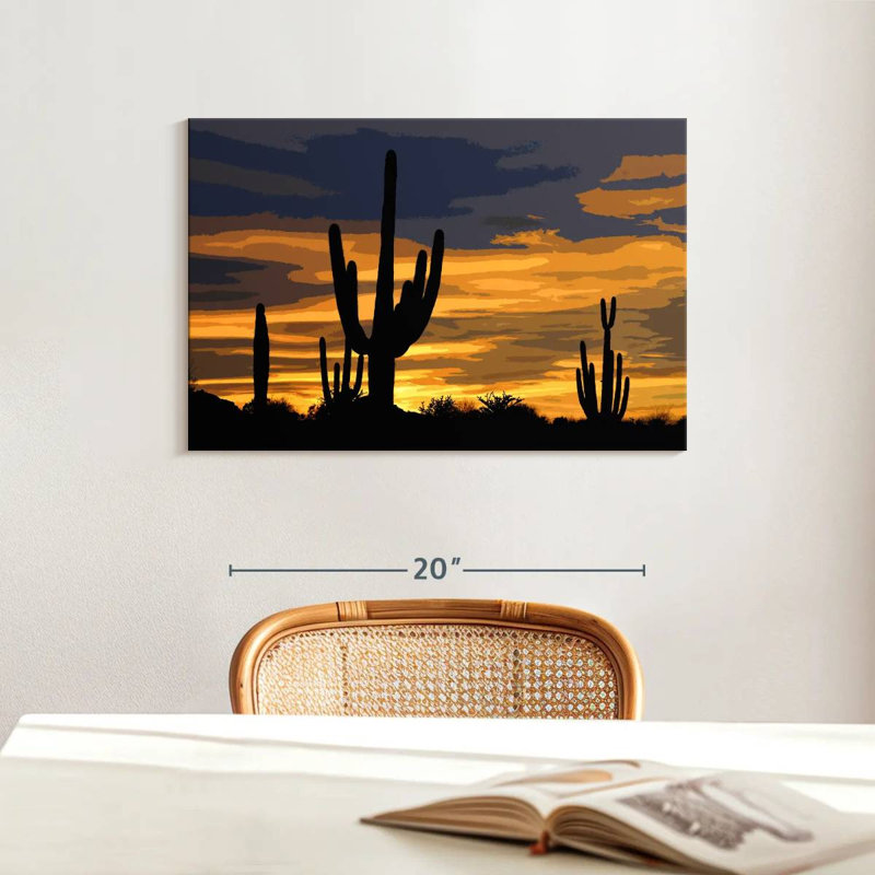 Illustration de coucher de soleil de cactus Alvord I, H 16 po x l 24 po