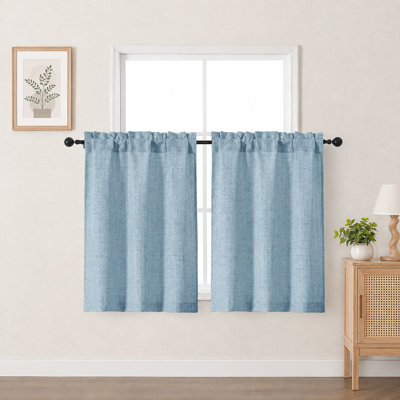 Demin Cafe Curtains 36 Inch Length 2 Panels Set, Light Filtering Textured Short Kitchen Curtains Over Sink, Small Window Curtain Tier for Cabinet Bathroom RV Camper Basement, 30" W by 36" L