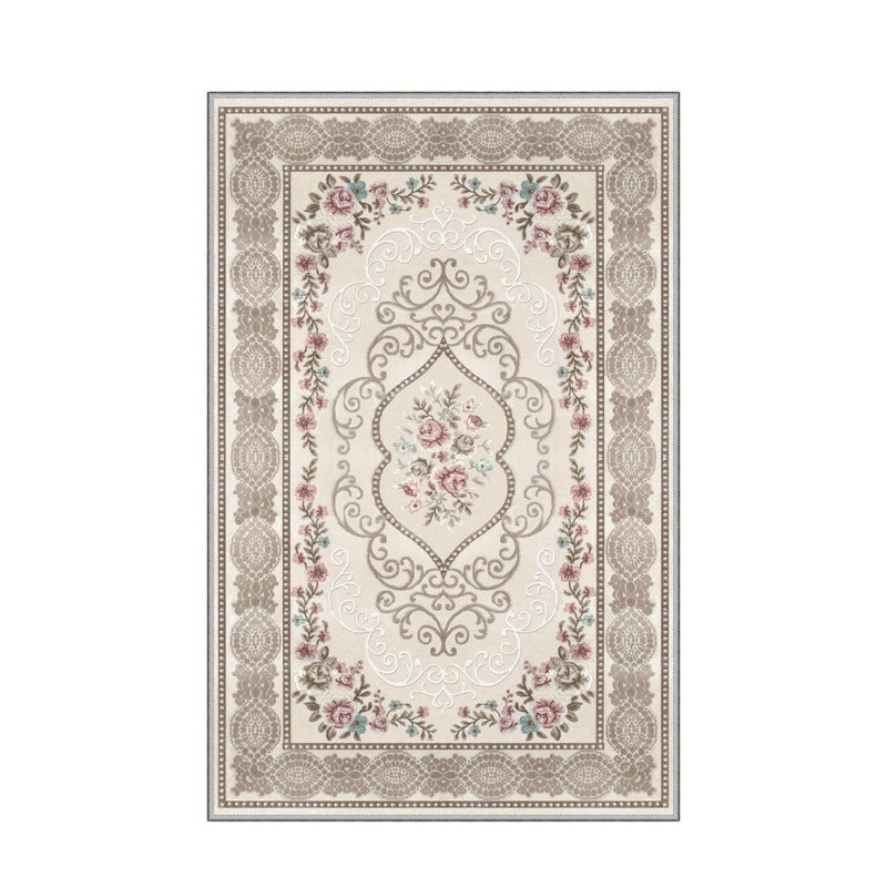 Tapis oriental beige en polyester tissé à plat à la machine Goodson, Tapis de couloir 3 pi 3 po x 6 pi 7 po