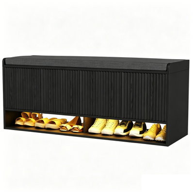 47.24''w Fluted Entryway Shoe Storage Bench With 4 Doors And Adjustable Shelf