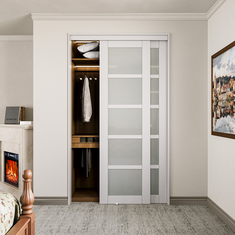 Porte coulissante en verre givré 48 po x 80 po en blanc avec ensemble de quincaillerie d'installation Porte coulissante également pour garde-manger 
