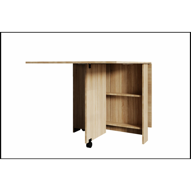 DFW Folding Dining Table, Versatile Dinner Table with 2 Wheels and 2 Storage Racks, Space-Saving and Functional Pear Wood Design