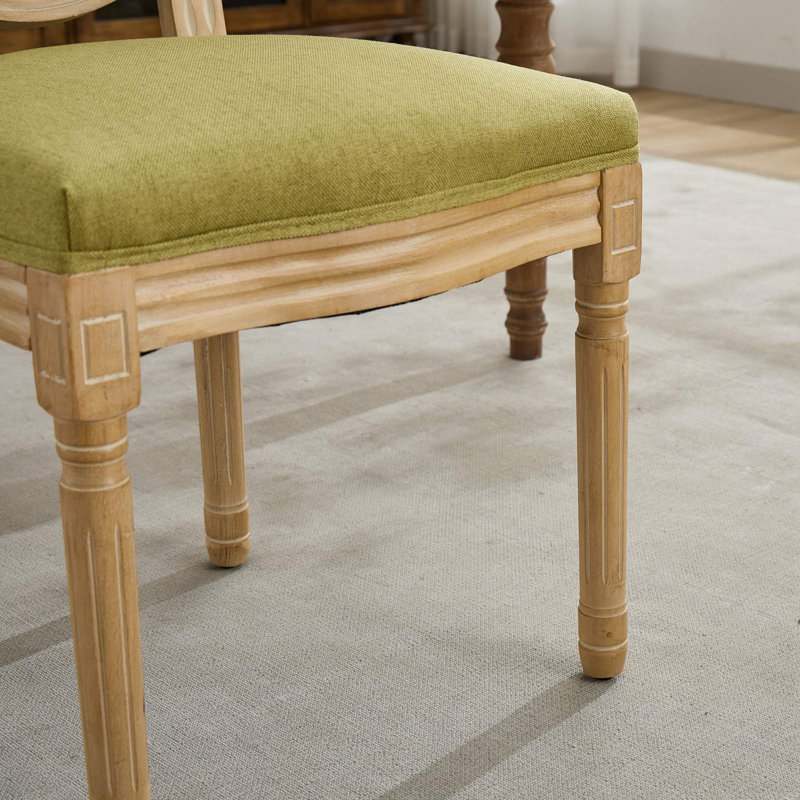 Linen Dining Chairs Set of 2 with soft cushion and sturdy wooden legs, Olive Green