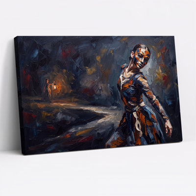 «Masked Woman in Dark Cave with Lantern», art mural sur toile