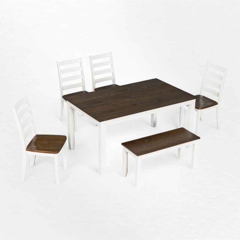 Bambino 6 - Person Four Leg Base Dining Set, White/Brown