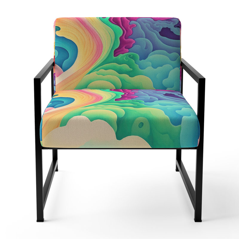 Multicolore Swirly Clouds II - Fauteuil rembourré moderne, fauteuil d'appoint à motif en spirale, Noir