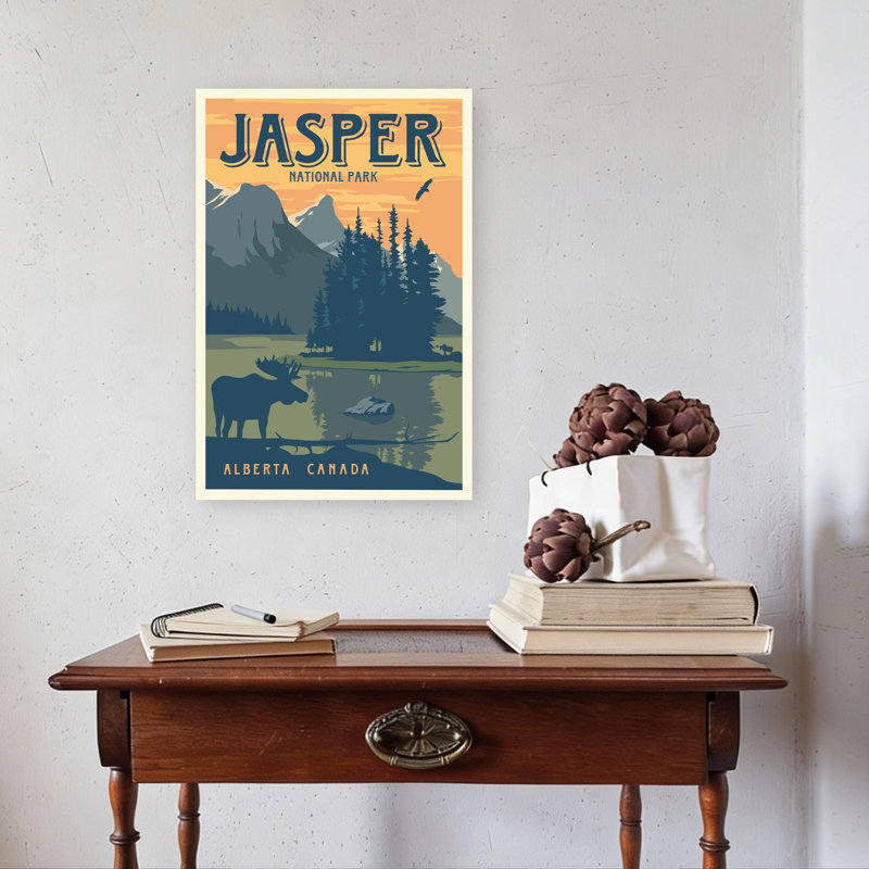 Jasper Moose Lake Sunset Abstract Contemporary Bird Animal Landscape Wall Art Print, H 24 po x l 16 po