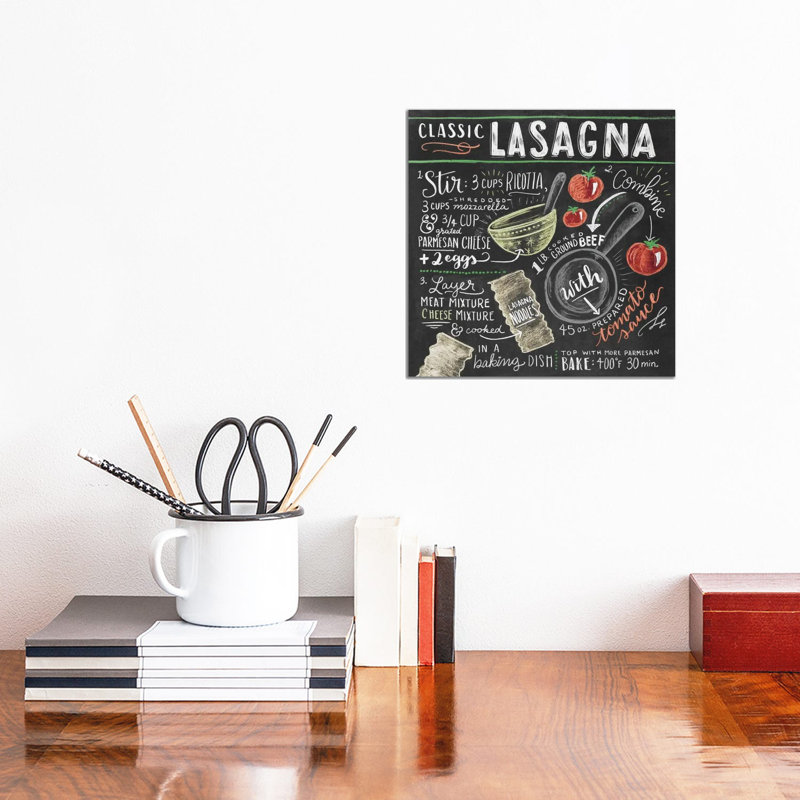 Lasagna Recipe - Print on Canvas, 30.48cm H x 30.48cm W x 1.91cm D, Wrapped Canvas