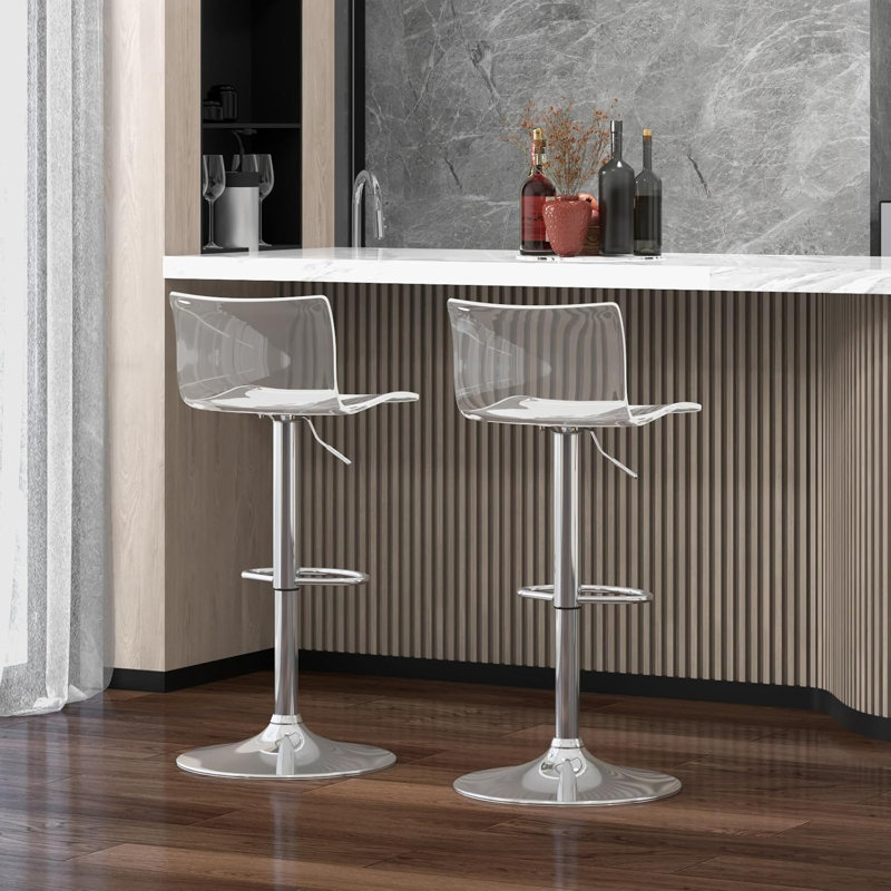 Acrylic Airlift Swivel Bar Stools, Transparent Counter Height Bar Stools Set Of 2, Silver