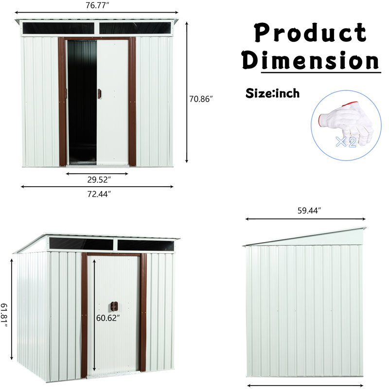 6Ft X 5Ft Outdoor Metal Storage In White - Robust Galvanized Steel Build Weather Panels Transparent Plate For Bright Interior Sliding Doors & Padlock Simple Assembly Guide Shed Frame Protected
