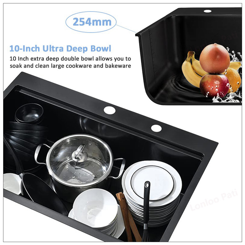 33-Inch Drop-In Kitchen Sink with Integrated Ledge and Accessories, R10 Radius, Stainless Steel, Single Bowl, Space-Saving Design