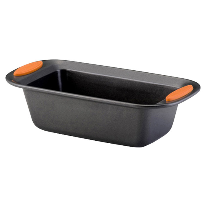 Gray Nonstick Carbon Steel Loaf Pan with Orange Handles, 9x5 Inch