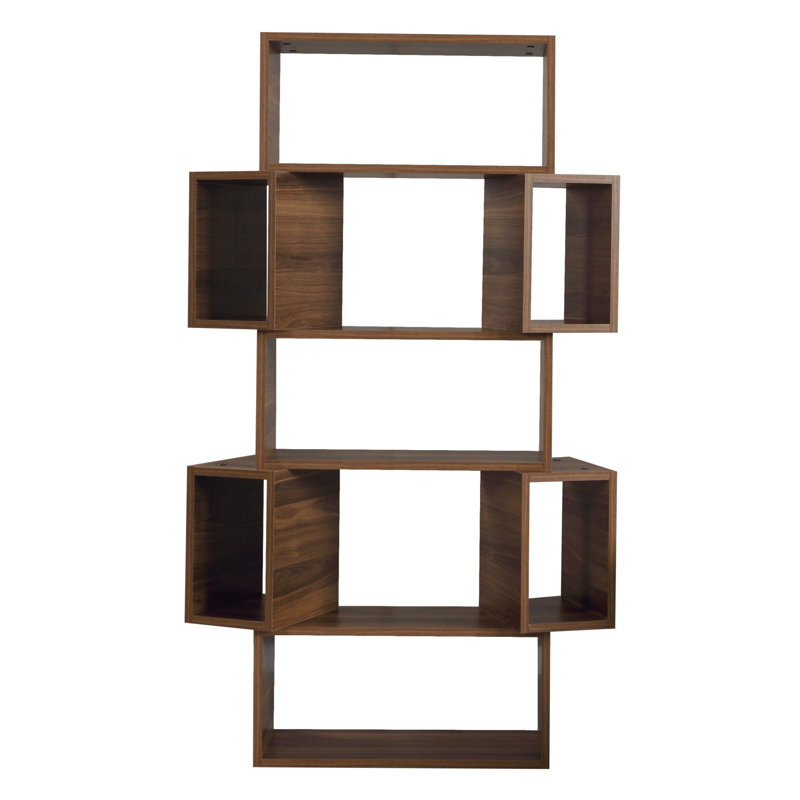 Bibliothèque moderne en noyer de 66,1 po x 62,9 po x 11,8 po | 100% panneau de particules enduit de mélamine, épaisseur: 0,7 pouce | Nombreuses tablettes, conception à fixation murale | Solution de rangement élégante pour la maison et le bureau