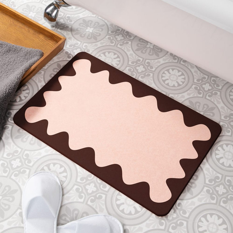 Non-Slip Bath Rug, Black/Pink