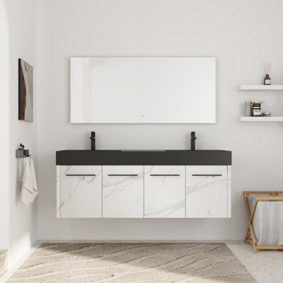 60'' Double Bathroom Vanity with Resin Top