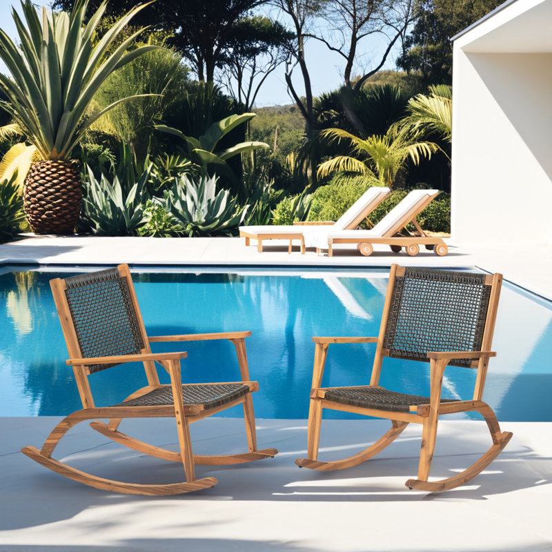 Chaise berçante d'extérieur 2 pièces en osier, Marron foncé