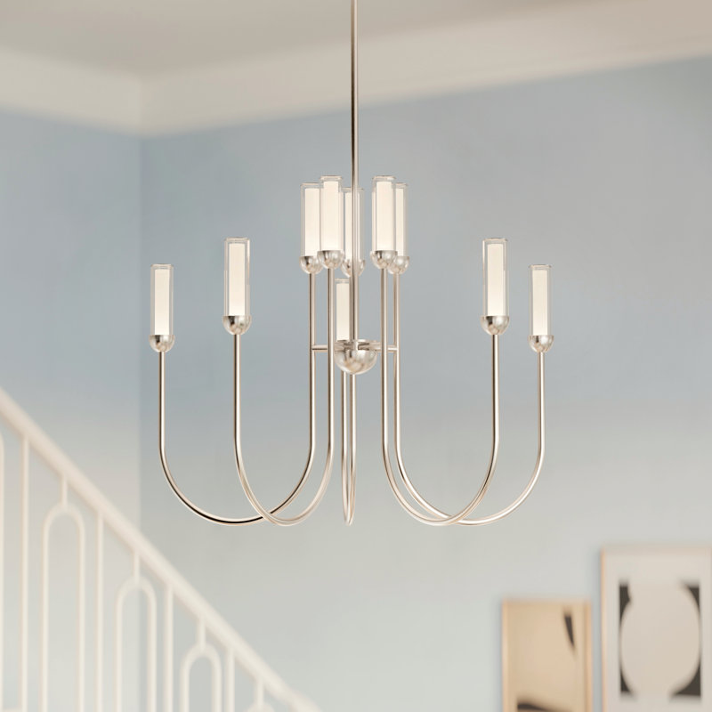  LED 2-Tier Traditional Chandelier with Layered Glass, 24.75" H x 30" W x 30" D, Polished Nickel, 10
