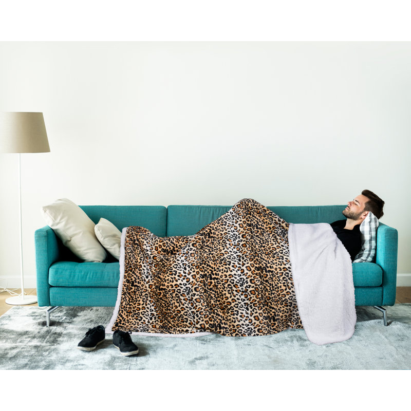 Catalonia Cheetah Sherpa Fleece Blanket, 60"x80", Reversible Plush Throw
