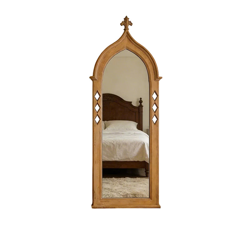 Miroirs demi-cercle en bois manufacturé, 70,87 po x 31,5 po, Brun orangé