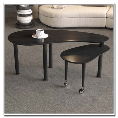Table basse rotative avec pieds en bois d'hévéa massif