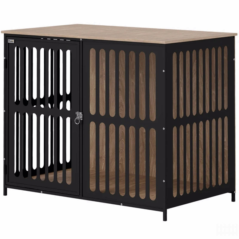 Table d'appoint d'intérieur pour chenil avec bols rotatifs, 2 portes anti-évasion