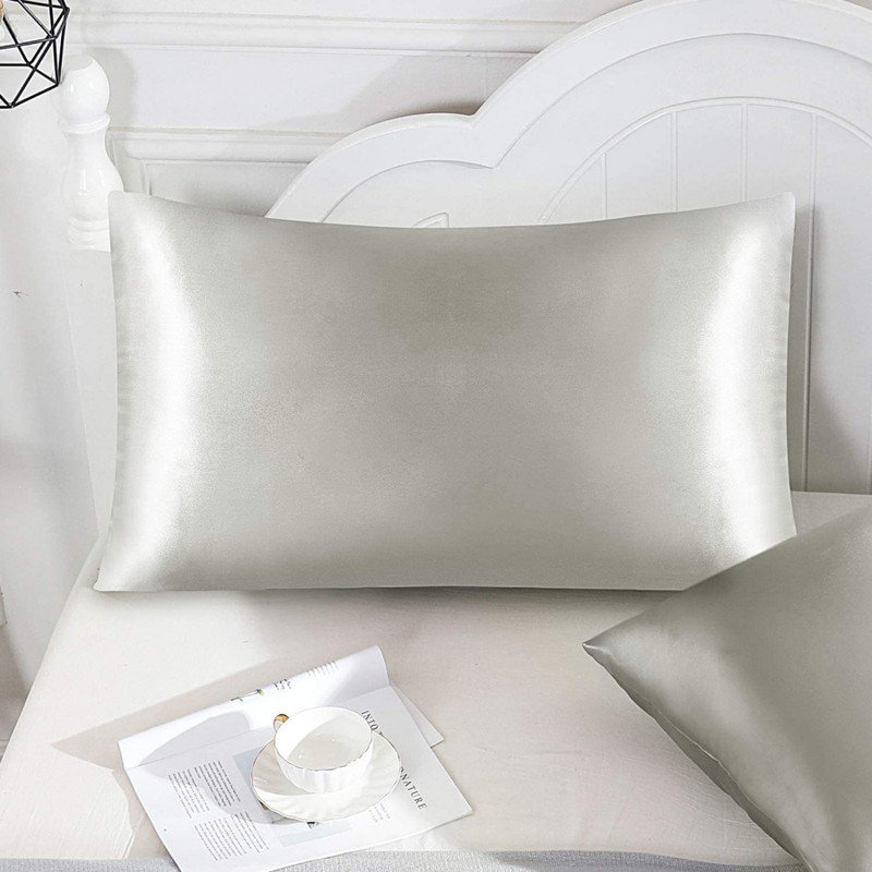 Set of 2 Satin Silk Pillowcases for Skin and Hair, Satin Pillow Cases for Women with Envelope Closure, Soft Breathable Smooth Cooling Silk Pillow Covers for Gifts, Dark Gray 51*102cm