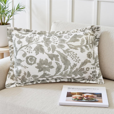 Julia Quilted Pillow Covers Blooming Flower Floral Printed Decorative Square for Home Sofa Bedroom Bed Decor 1PC 