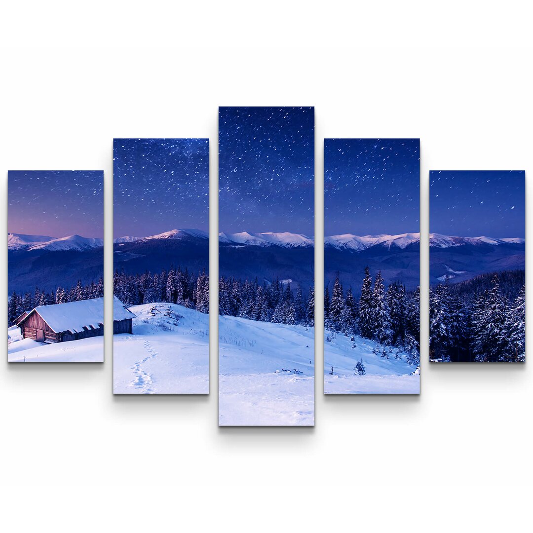 5-tlg. Leinwandbilder-Set Winterlandschaft bei Nacht