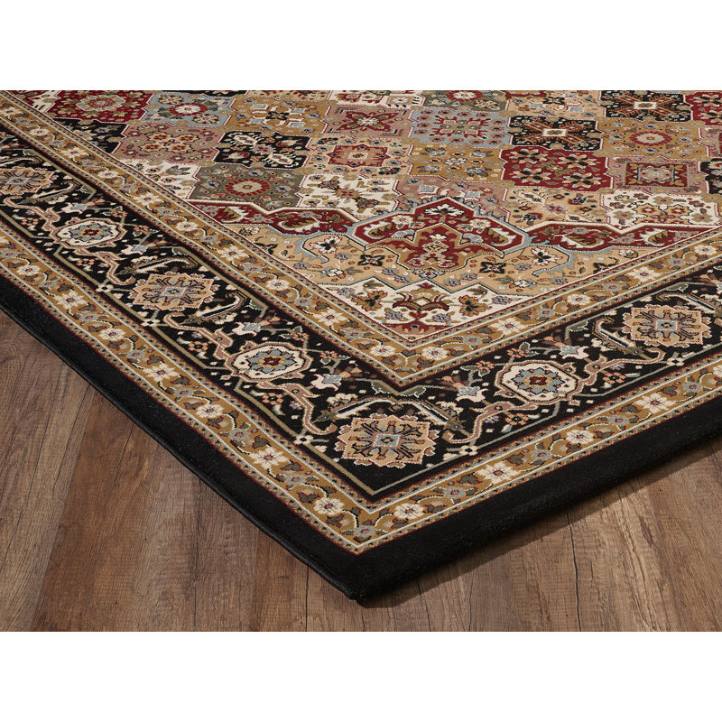 Tapis oriental noir / brun intérieur / extérieur Turkuaz, Rectangle 9 pi 10 po x 13 pi 1 po