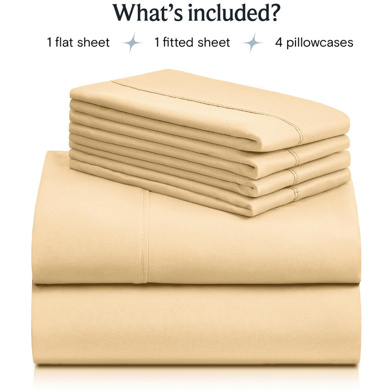 LuxClub 4 PC Lavender Silky Soft Cooling Deep Pocket Performance Sheet Set, Queen Sheet Set with 4 Pillowcases, Butter