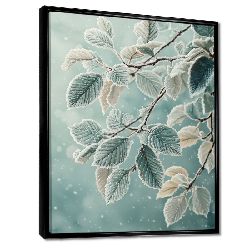 Samara Snowy Leaves In The Forest II - feuilles, décoration murale, H 44 po x l 34 po, Reproduction avec cadre flottant, Noir