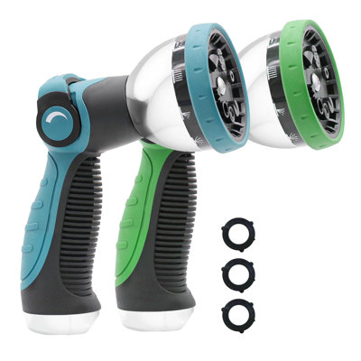 Garden Hose Nozzle Sprayer: 2 Pack 10 Watering Patterns Spray Nozzles Heavy Duty Metal Hose Head Hose Attachment, Thumb Control On Off Valve