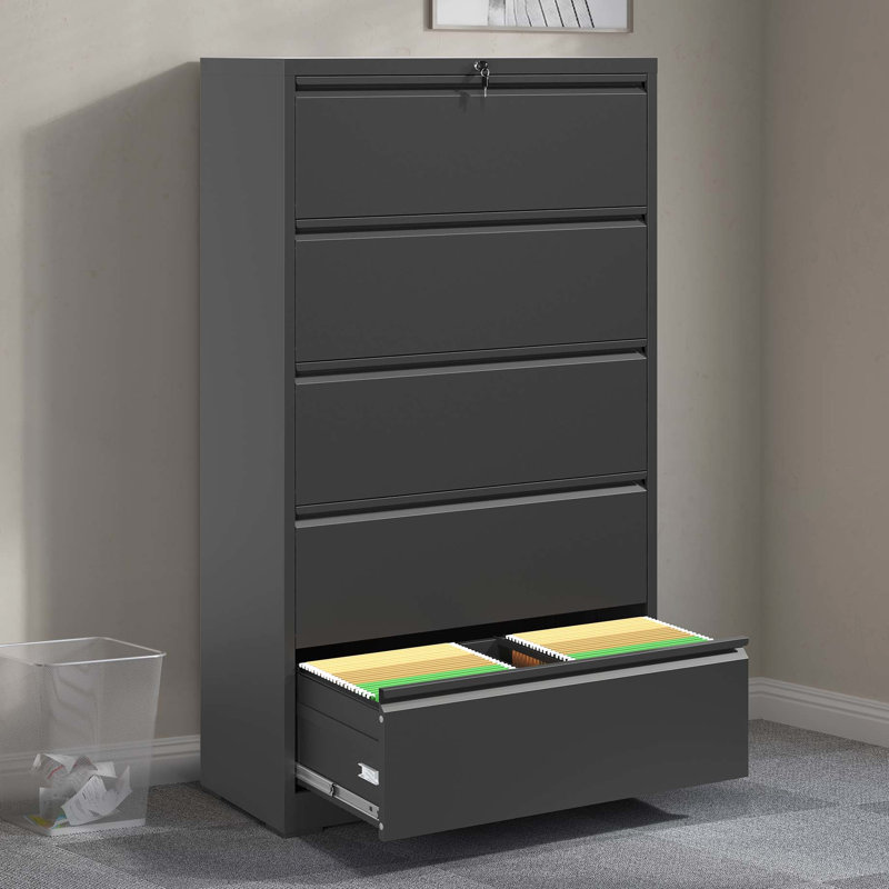 Classeur en métal 5 tiroirs avec serrure, finition noire antique, simplifie les processus de bureau, s'adapte à divers types de classeurs, antique, aspect essentiel, peut contenir des documents de format Légal / Lettre / A4 / F4