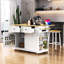 Ensemble d'îlot de cuisine 3 pièces avec rallonge, prise de courant, support de rangement interne et 5 supports latéraux ouverts (avec 2 tabourets de bar)-646179612