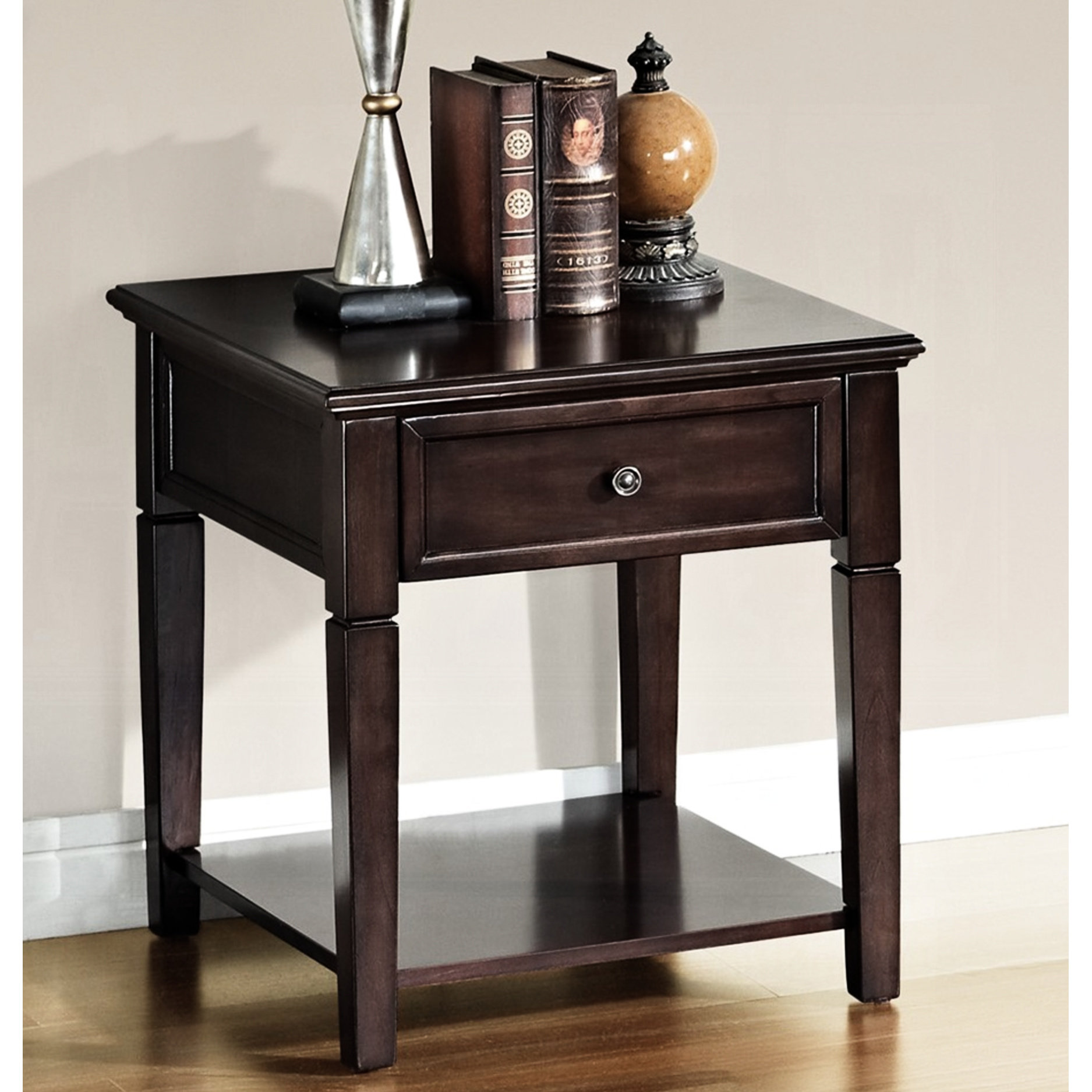 Latitude Run® Elegant Synthetic Walnut End Table With Bottom Shelf And ...