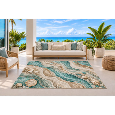 Tapis d'extérieur 5 pi x 7 pi Seashell Shoreline
