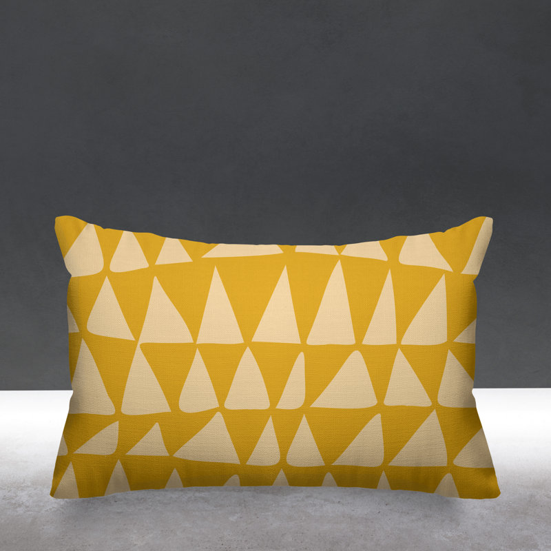 Housse et insert de coussin rectangulaire d'extérieur dessiné à la main Lani, Jaune