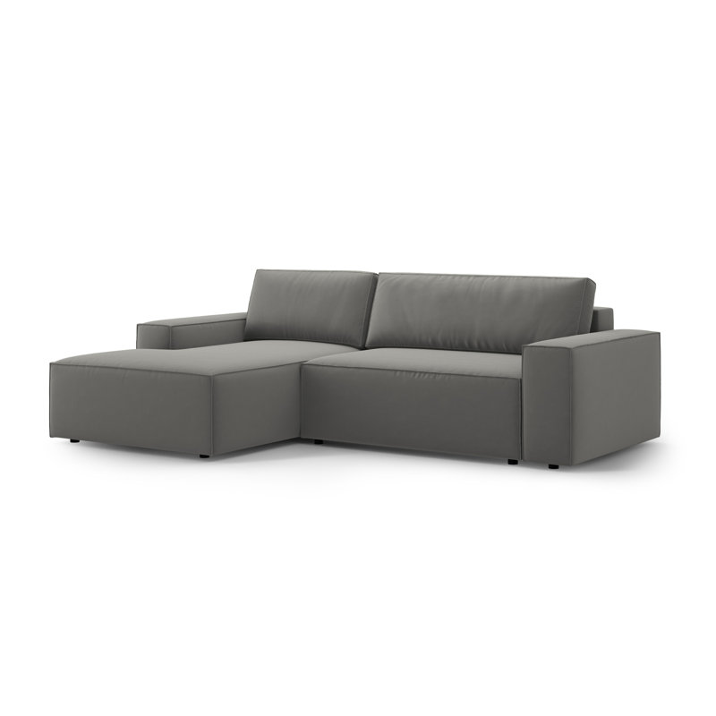 Alisbha 3 Seater Sofa Bed, Light Grey, Velvet, Left-Hand Facing