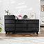 La commode double 6 tiroirs présente un design rétro et biseauté