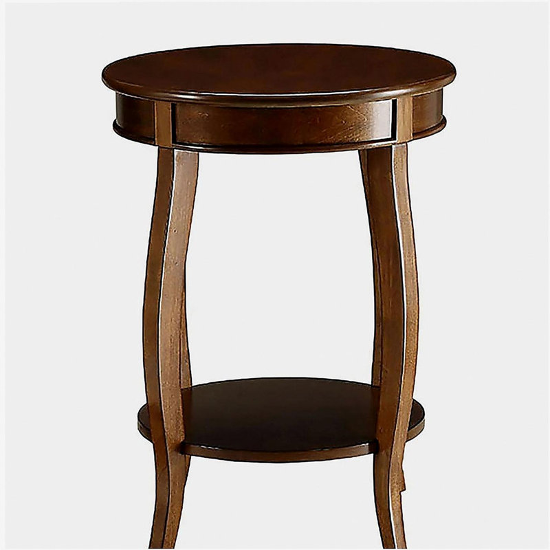 Walnut Round Side Table with Bottom Shelf