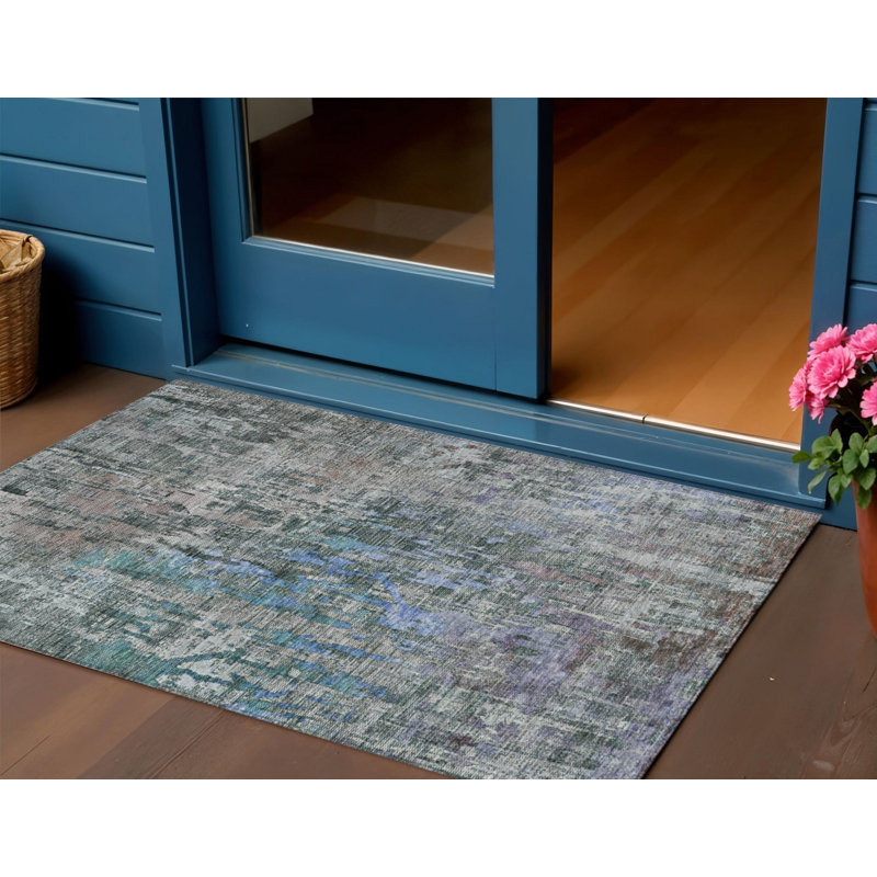 3' X 5' Fern Green Abstract Washable Indoor Outdoor Area Rug