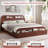 Full Size Wooden Platform Bed Frame with Storage Headboard & Raised Footboard, Low Profile, Noise-Free Slat Support, No Box Spring Needed - Red Peach Wood-139502028-139502003