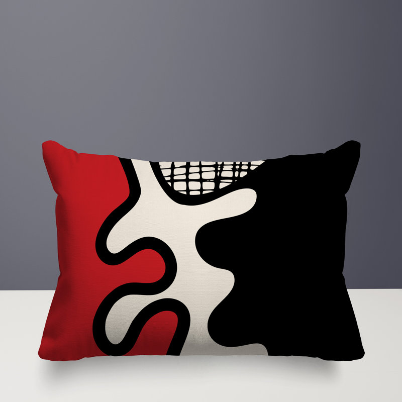 Oreiller rectangulaire réversible intérieur / extérieur Vido, Rouge / noir / blanc cassé, H 14 po x l 20 po