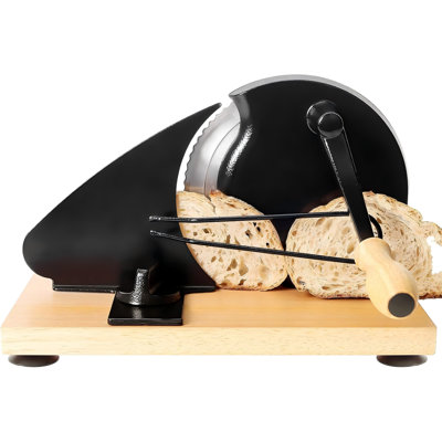 This Manual Bread Slicer Features A Hand-Cranked, Adjustable Thickness Design, Stainless Steel Blades, An Aluminum Alloy Frame, And A Solid Wood Base With Natural Wood Grain. It's For Making Homemade Sourdough Bread.